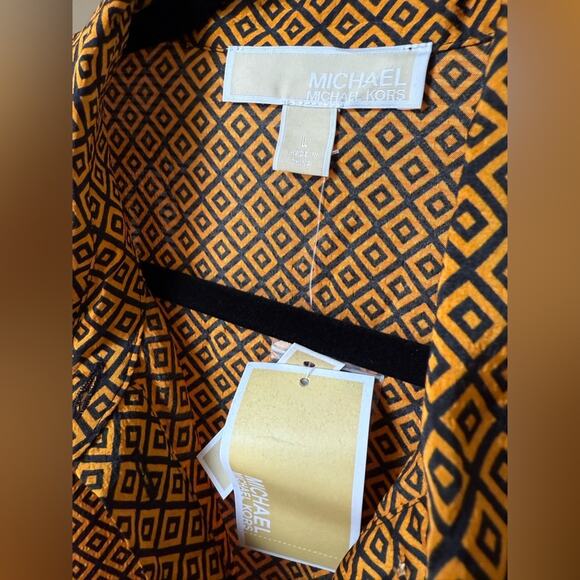 Michael Kors Button Down Tie Shirt Dress in Marigold Black Women’s Large - Picture 3 of 6